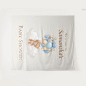 テディベアバルーン茶色のベビーシャワー背景 タペストリー (正面(横))