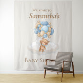 テディベアバルーン茶色のベビーシャワー背景 タペストリー (インサイチュ)