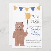 テディベアバルーン誕生日招待状 招待状 (正面/裏面)