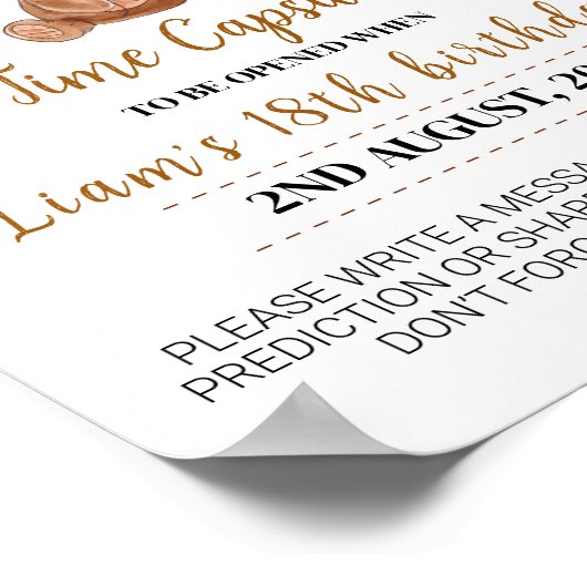 テディベアバルーン誕生日時間カプセル標識 ポスター (角)