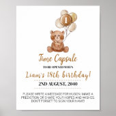 テディベアバルーン誕生日時間カプセル標識 ポスター (正面)