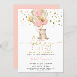 テディベアバルーン赤ちゃんシャワー少女 招待状