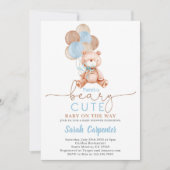 テディベアバルーン赤ちゃんシャワー少年 招待状 (正面)