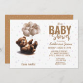 テディベアバルーン赤ちゃんシャワー男女兼用 招待状 (正面/裏面)