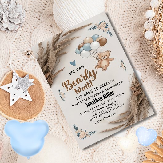 テディベアバルーン赤ちゃんシャワー 招待状