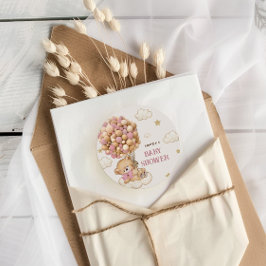 テディベアバルーン赤面ピンク ラウンドシール