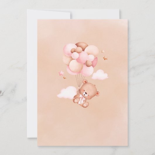 テディベアバルーン赤面水彩赤ちゃんシャワー 招待状 (裏面)
