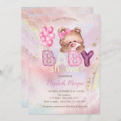 テディベアバルーン雲レインボーベビーシャワー 招待状 (正面/裏面)