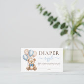 テディベアバルーン青ベビーシャワーおむつラッフル エンクロージャーカード (スタンド正面)