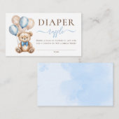 テディベアバルーン青ベビーシャワーおむつラッフル エンクロージャーカード (正面/裏面)