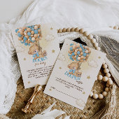 テディベアバルーン青ベビーシャワーおむつラッフル エンクロージャーカード