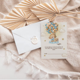 テディベアバルーン青ベビーシャワーおむつラッフル エンクロージャーカード