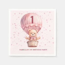 テディベアバルーン パステルピンク 赤ちゃんの誕生日 スタンダードカクテルナプキン