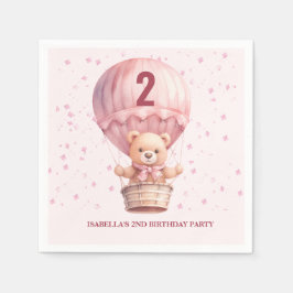 テディベアバルーン パステルピンク 赤ちゃんの誕生日 スタンダードカクテルナプキン