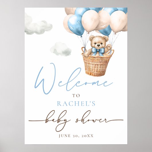 テディベアバルーン |ブルーボーイベビーシャワーへようこそ ポスター (正面)