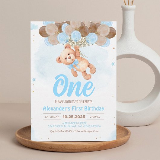 テディベアバルーン 男の子 誕生日 インビテーション