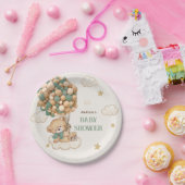 テディベアバルーンBeige緑ベビーシャワー ペーパープレート (パーティー)