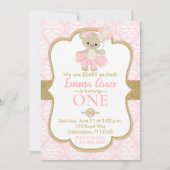 テディベアバレリーナファースト誕生日 招待状 (正面)