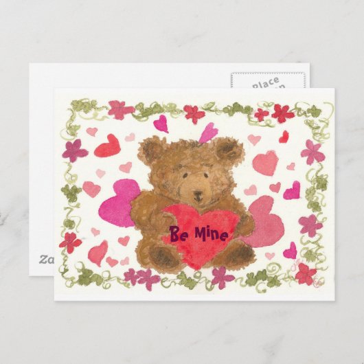 テディベアバレンタインの水の色を私のものにする シーズンポストカード (正面/裏面)