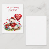 テディベアバレンタインクラス交換フラットカード ノートカード (正面/裏面)