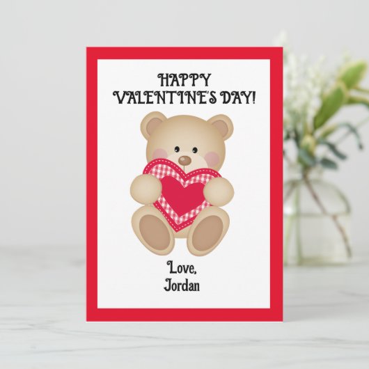 テディベアバレンタインデーパーソナライズされたカード – かわいいプレゼント シーズンカード (スタンド正面)