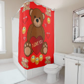 テディベアバレンタイン子供たちのショアカーテンレッド シャワーカーテン (インサイチュ)