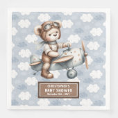 テディベアパイロットナプキンスパーソナライズされたベビーシャワー (正面)