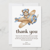 テディベアパイロットボーイベビーシャワー サンキューカード (正面)