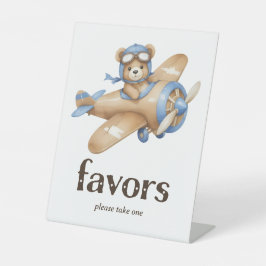 テディベアパイロット男の赤ちゃんシャワーウィーズ 台座サイン