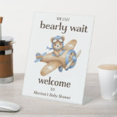 テディベアパイロット男の赤ちゃんシャワーウェルカム 台座サイン (インサイチュ)