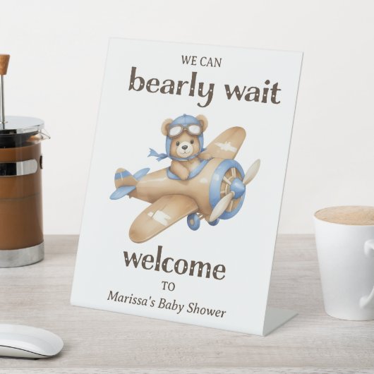 テディベアパイロット男の赤ちゃんシャワーウェルカム 台座サイン (インサイチュ)