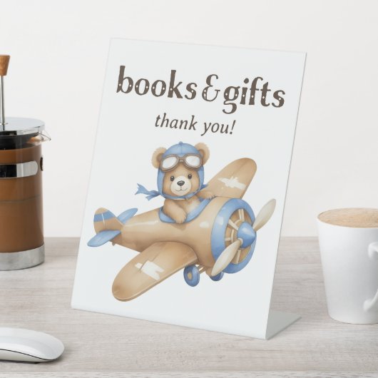 テディベアパイロット男の赤ちゃんシャワーブックとギフト 台座サイン (インサイチュ)