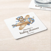 テディベアパイロット男の赤ちゃんシャワー紙コースター スクエアペーパーコースター (アングル)