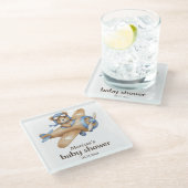 テディベアパイロット男の赤ちゃんシャワー ガラスコースター (アングル)