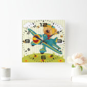 テディベアパイロット スクエア壁時計 (ホーム)