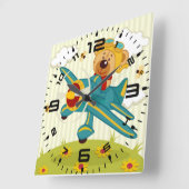 テディベアパイロット スクエア壁時計 (傾斜)