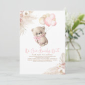 テディベアパステルブラウンピンクボホガールベビーシャワー 招待状 (スタンド正面)
