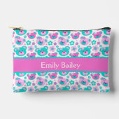 テディベアパターン(の模様が)あるピンクアクア名鉛筆ケース アクセサリーポーチ (正面)