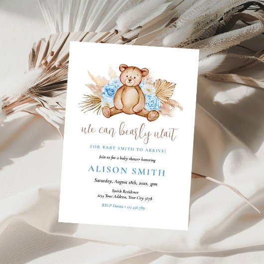テディベアパンパスグラスバーリー待ちベビーシャワー 招待状