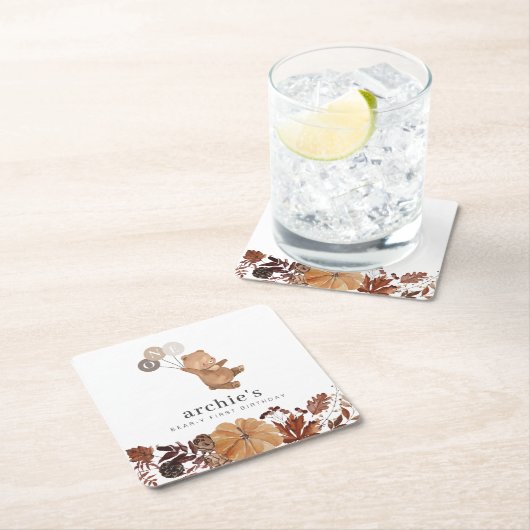 テディベアパンプキン – 1歳の誕生日 スクエアペーパーコースター (インサイチュ)