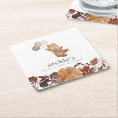 テディベアパンプキン – 1歳の誕生日 スクエアペーパーコースター (アングル)