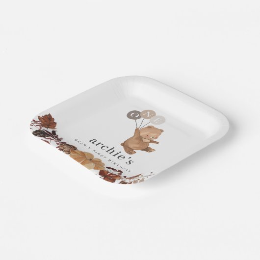 テディベアパンプキン – 1歳の誕生日 ペーパープレート (傾斜あり)