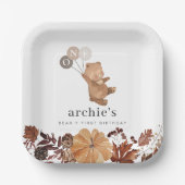 テディベアパンプキン – 1歳の誕生日 ペーパープレート (正面)