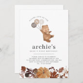 テディベアパンプキン – 1st誕生日招待状 招待状 (正面/裏面)