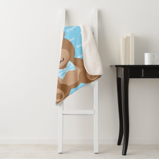 テディベアパーソナライズされたブルーネームボーイ シェルパブランケット (インサイチュ)