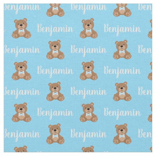 テディベアパーソナライズされたブルー名 ファブリック (クローズアップ)