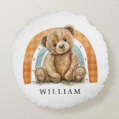 テディベアパーソナライズされたレインボーボホ子供部屋 ラウンドクッション (裏面)