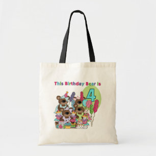 テディベアパーティー4th誕生日Tシャツとギフト トートバッグ