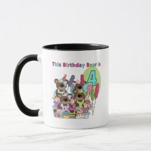 テディベアパーティー4th誕生日Tシャツとギフト マグカップ