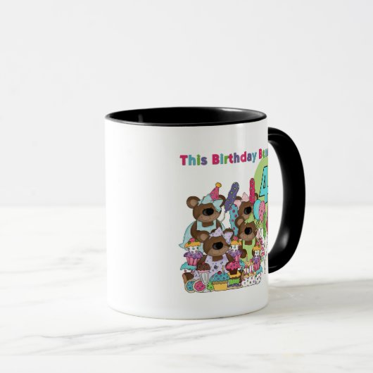 テディベアパーティー4th誕生日Tシャツとギフト マグカップ (正面右)